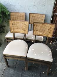 Vintage Set Of 4 Stakmore Mid Century Cane Back Wooden Folding Chairs Wooden Folding Chairs Cane Back Chairs Swivel Rocker Recliner Chair