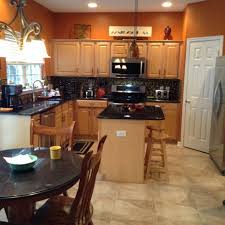Burnt Orange Kitchen With New Tile Flooring Burnt Orange Kitchen Orange Kitchen Decor Orange Kitchen Walls
