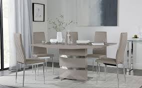Finance from £19.20 a month 0% finance available. Komoro Taupe High Gloss Dining Table With 6 Renzo Taupe Leather Chairs Furniture And Choice