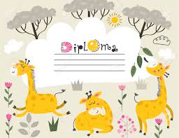 The main body of a giraffe has a characteristic shape—the shoulders are much higher than the hips, and the whole torso is quite short. Diploma Template With Giraffes Certificate Background With Giraffes Royalty Free Cliparts Vectors And Stock Illustration Image 145859594