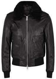 Black Shearling Trimmed Leather Bomber Jacket Ami Mensjackets Mensfashion Leather Bomber Jacket Leather Bomber Mens Jackets