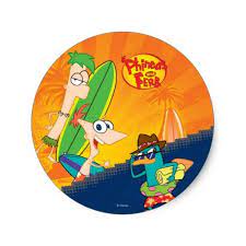 Phineas Ferb And Agent P Surf Classic Round Sticker Zazzle Com In 2021 Phineas And Ferb Round Stickers Art Drawings For Kids