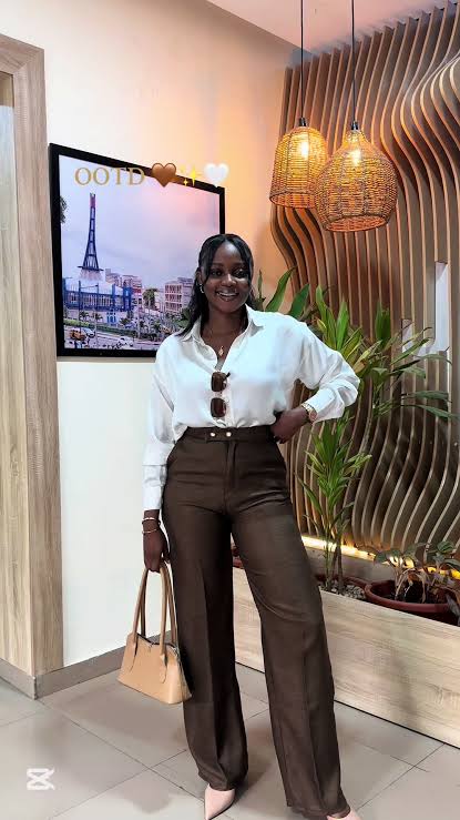 Just a girl with a tiny obsession for This brown linen pants from @Uyai  Paired with my go-to maxi silk shirt, plus nude accessories for that  effortlessly corporate chic vibe. #corporategirlies #Ootd ...