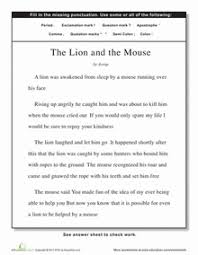 Fourth Grade Punctuation Worksheets And Printables Punctuation Worksheets Lion And The Mouse Punctuation