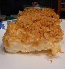 Velveeta Cheesy Potatoes With Cornflake Topping The Best Saute Onions First Leftover Diced Ham Is Good Too Cheesy Potatoes Velveeta Recipes Yummy Potato