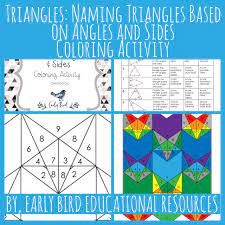 Triangles Naming Triangles Based On Angles And Sides Coloring Activity This Worksheet Is A Fun Way Color Activities Triangles Activities Triangle Worksheet
