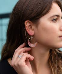 Small Stitched Copper Crescent Earrings