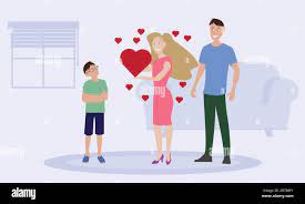 Kind Ablehnung der Freundin des Vaters - Stiefsohn und Stiefmutter  Beziehung Stock-Vektorgrafik - Alamy