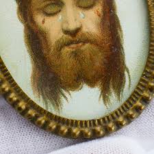 Religious Jesus Miniature Frame Antique Cry Thorn Blood