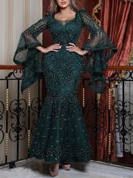 Robe bal de promo en 55 idées de couleurs, coupes et tissus. Robe Longue Grenadine Perles Manches Cloche Moulante Sirene Soiree Bal De Promo Vert Fonce Robe Longue Robes