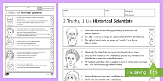 2 Truths 1 Lie Historical Scientists Homework Activity Sheet Homework Research Facts Scien Science Teaching Resources Homework Worksheets Research Skills