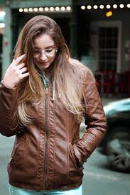 Women S Caramel Vegan Leather Jacket With Detachable Hood Seitig Model By Hoffen Store Vegan Leather Jacket Leather Jacket Vegan Leather