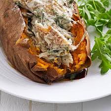 Sweet Potato Jackets With Smoked Mackerel And Dill Yogurt Recipe Mackerel Recipes Mackeral Recipes Smoked Mackerel