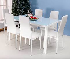 Merax 7pc Glass Top Dining Set 6 Person Dining Table And Chairs Set Kitchen Modern Furniture Dinin Dining Room Sets White Dining Room Sets Modern Kitchen Chair