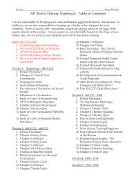 Name _ Nine Weeks Ap World History Notebook Table Of Contents