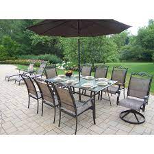 Oakland Living Cascade 8 Piece Patio Dining Set With Umbrella And Stand Plus Chaise Lounge Set Oakland Living Outdoor Dining Set Patio Dining Set