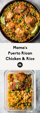 This is an easy recipe for a mexican rendition of arroz con pollo, a traditional chicken and rice dish common in countries with spanish this mexican version of arroz con pollo includes large cubes of chicken and spicy green chilies. Mama S Puerto Rican Chicken And Rice Arroz Con Pollo Recipe Puerto Rican Chicken Arroz Con Pollo Savory Rice