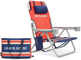 Life Is Good Back Pack Aluminum Silver Beach Chair In Orange Daisy Wsligbcod1pk