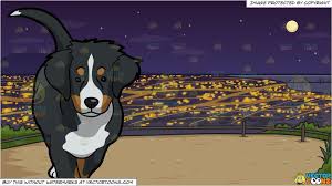 Black Bernese Mountain Dog Clipart Clipart Cartoon A Charming Bernese Mountain Dog And Stunning Night View Of A City By The Bay Background Vendor Vectortoon Bernese Mountain Dog Dogs City