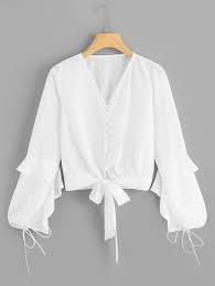 Pos tentang blouse wanita yang ditulis oleh ekasariyunita. Ruffle Trim Drawstring Sleeve Knot Hem Blouse Shein Sheinside Gaya Model Pakaian Baju Atasan Wanita Model Baju Wanita