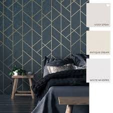 I Love Wallpaper Milan Geo Metallic Wallpaper Navy Gold Feature Wall Bedroom Wallpaper Bedroom Feature Wall Master Bedroom Wallpaper