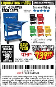 U S General 30 In 4 Drawer Tech Cart For 139 99 In 2020 Harbor Freight Tools Coupon Book Blue Point