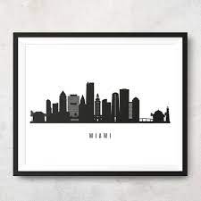 Miami Skyline Printable Miami Black White Wall Art Miami Etsy Black And White Wall Art White Wall Art Miami Skyline