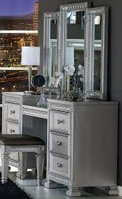 The spacious top has room for a variety of cosmetics, jewelry and other beauty supplies. Bevelle Silver Vanity With Mirror In 2021 Silver Vanity Mirrored Bedroom Furniture Vanity Table Set