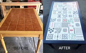 How To Paint Tile With Chalk Paint Dated Tile Table Makeover Tile Tables Diy Table Makeover Dining Table Makeover