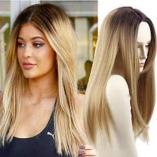 Black And Blonde Ombre Wig Long Straight Hair Two Tone Black And Blonde Ombre Wig Heat Resistant Fiber Dark Roots Blonde Wig Synthetic Wi Ombre Hair Blonde Wig Hairstyles Short Hair Wigs