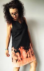 Black And Orange Dress Dip Dye Black Orange Dress Unique Stripes Shibori Womens Tunic Vegan Fashion One Of A Kind Black Dress Black And Orange Dress Black Dress Blouse Unique Dresses