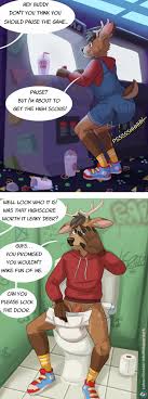 Rule 34 Dev - general:[ageplay anthro arcade arcade_machine  bathroom bodily_fluids clothed clothing dialogue diaper  diaper_fetish genital_fluids genitals infantilism leaking_diaper  leaking_urine male ...