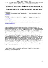 Mar 28, 2019 · the phrase 'data is the new oil' is often bandied about and although it is a bit hackneyed, it does make sense for an industry that is struggling to gain real business value out of its digital. Pdf The Effect Of Big Data And Analytics On Firm Performance An Econometric Analysis Considering Industry Characteristics