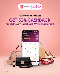 Style gives back now. 🙌🏻 Want 50% cashback on Stylo? Your JazzCash Women  Account makes it happen. Download the JazzCash app and shop away. 🛍️