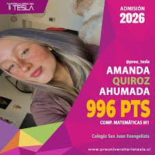Muchas felicidades Amanda Quiroz Ahumada del Colegio San Juan Evangelista!  💡 Cuando comenzó en el preuniversitario, obtuvo 704 puntos en su primer  ensayo. Hoy, con esfuerzo y dedicación, alcanzó un tremendo puntaje
