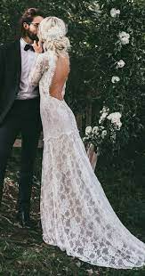 Princess White Lace Boho Spring Wedding Dresses Vintage Long Sleeves Backless Weddi Lace Beach Wedding Dress Lace Wedding Dress Vintage High Neck Wedding Dress