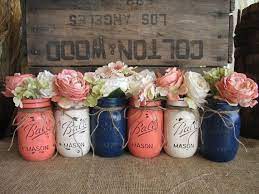 Pretty Palette Navy Blue And Coral Rustic Wedding Centerpieces Fall Wedding Centerpieces Mason Jars
