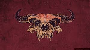 Brown And White Skull Wallpaper Skull Demon Satanic Horns Artwork Fantasy Art Red Angryblue 2k Wallpaper Hdwallp Skull Wallpaper Skull With Horns Art