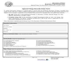 Special Filings Records Order Form Form California Records