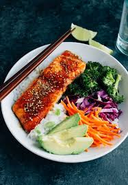 Teriyaki Salmon With Broccoli And Rice Bowl Meal Eating Bird Food