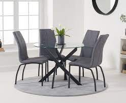 Roundhill furniture cylina glass top round dining table with 4 chairs. Mara 100cm Round Glass Dining Table With Antique Noir Chairs