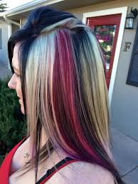 Black And Blonde With Peek A Boo Red Hair Styles Pretty Hair Color Blonde Hair Color