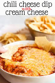 This Chili Cheese Dip With Cream Cheese Is The Perfect Party Food With Chips Just Three Ingredients Chili Cheese Dips Cream Cheese Dips Cream Cheese Appetizer