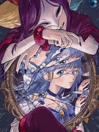 aoki reika, cure beauty, joker (smile precure!), precure, smile precure!,  highres, 1boy, 1girl, black nails, blonde hair, blue choker, blue eyes,  blue hair, broken glass, broken mirror, choker, crack, cracked glass,  earrings,