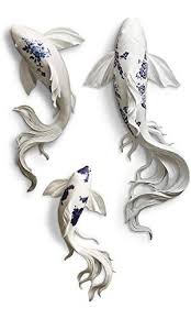 Fredrik Lorenz Fish Wall Decor Blue And White Koi Fish Wall Sculptures 3 Pc Fish Wall Decor Koi Fish Drawing Fish Sculpture