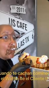 JJ’s cafe the moment when you catch Dora eating the customer’s Waffles .  @dora.castaneda.980 #brunch #chilaquiles #visitdallas #crepes #breakfast  #crepes #waffles