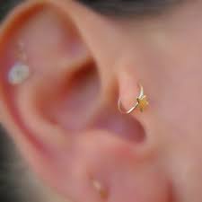 Star Tragus Hoop Earring 14k Solid Yellow Gold Handcrafted Tragus Earrings Hoop Tragus Earrings Ear Piercings