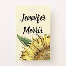 Botanical Vintage Sunflower Flower Name Tag Badge Zazzle Com Flower Names Sunflower Flower Floral Gifts