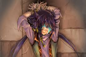 aigami, yu-gi-oh!, yu-gi-oh! the dark side of dimensions, commentary  request, 1boy, arms up, black hair, blindfold, brick wall, chain, chain  around arm, coat, covered eyes, crack, crossed arms, cuffs, dress shirt, eye