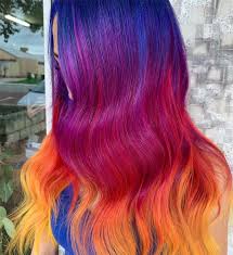 Vivids Color Melt Hair Color Inspiration Blue Purple Red Orange Yellow H Blue In 2020 Hair Color Pastel Sunset Hair Hair Inspiration Color